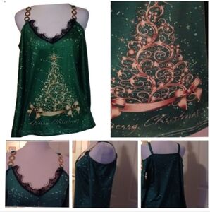 💙🏍Green Christmas Tree Women's Top With Pickaboo Sleeves